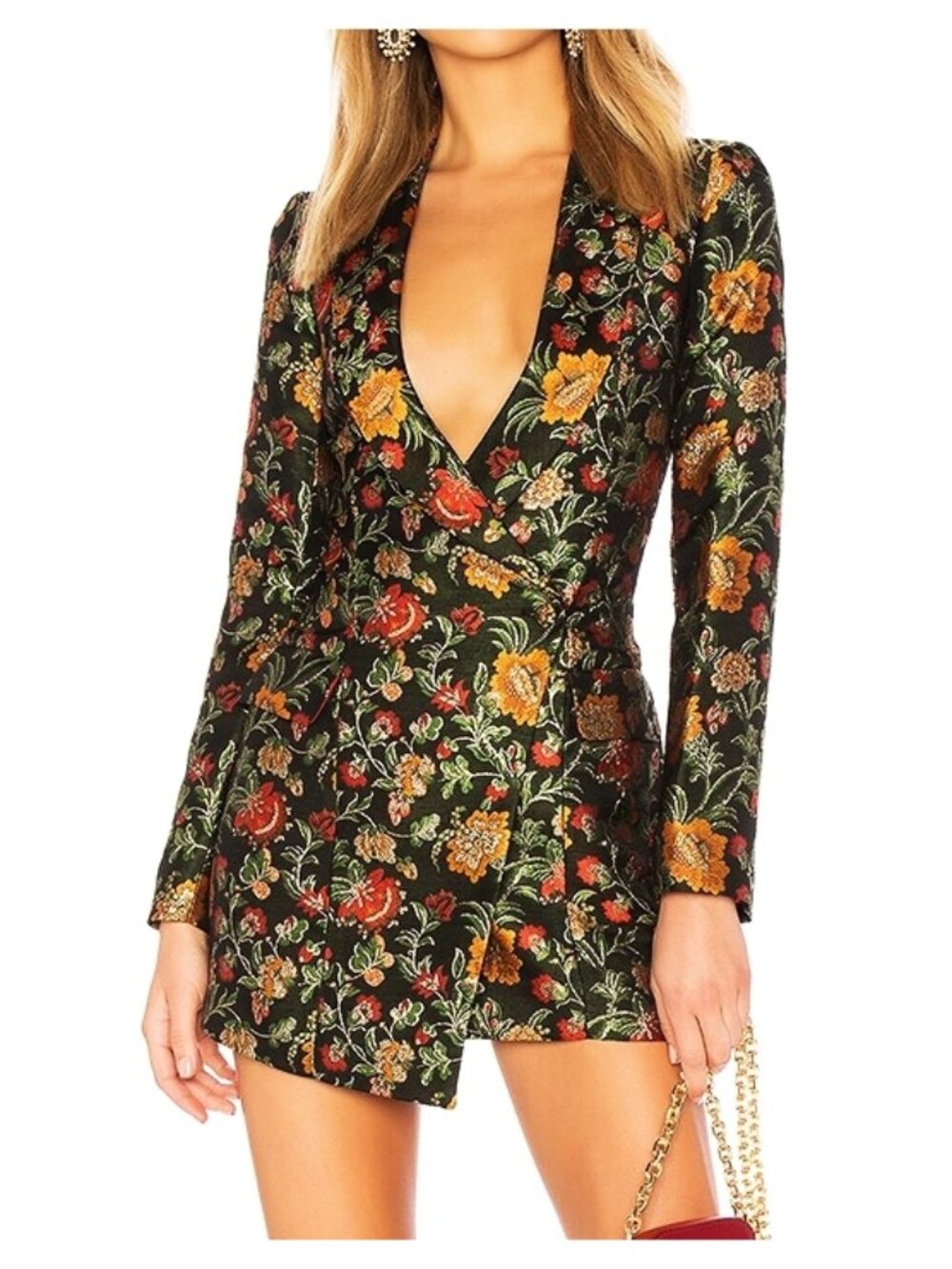 Lovers Friends Ally Dress Metallic Structured Floral Suitdress Jacket Coat Mini